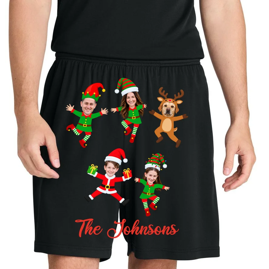Personalized Christmas Elf Family Men's Shorts - Custom Photo & Name - Front 1