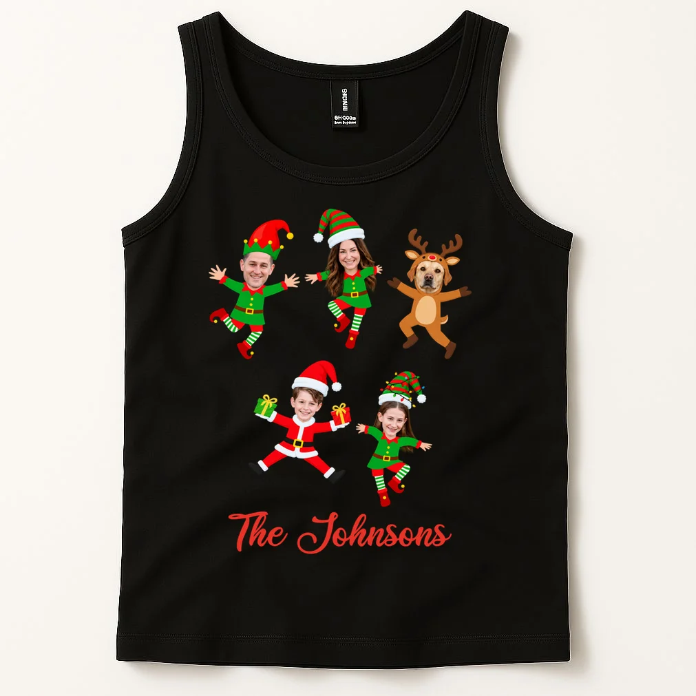 Personalized Christmas Elf Family Tank Top - Custom Photo & Name - Front 1