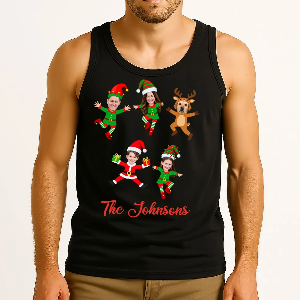 Personalized Christmas Elf Family Tank Top - Custom Photo & Name - Front 2