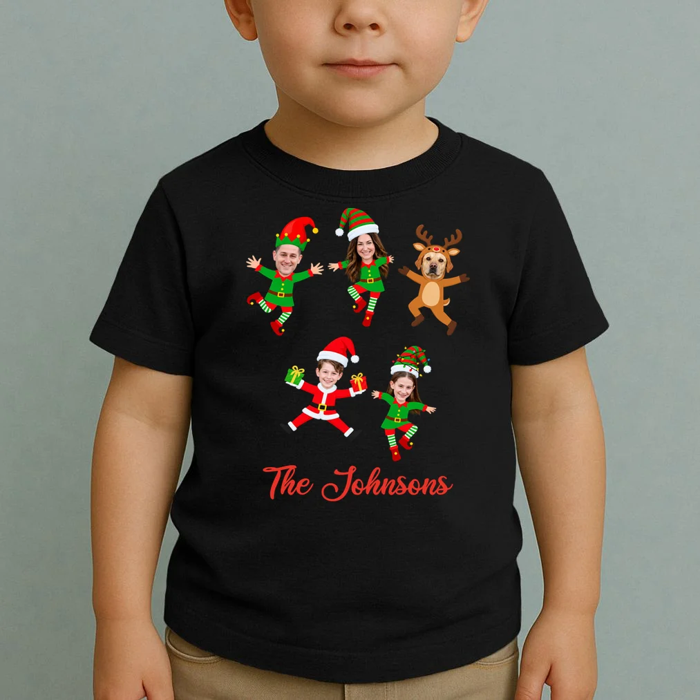 Personalized Christmas Elf Family Toddler T-Shirt - Custom Photo & Name - Front 1
