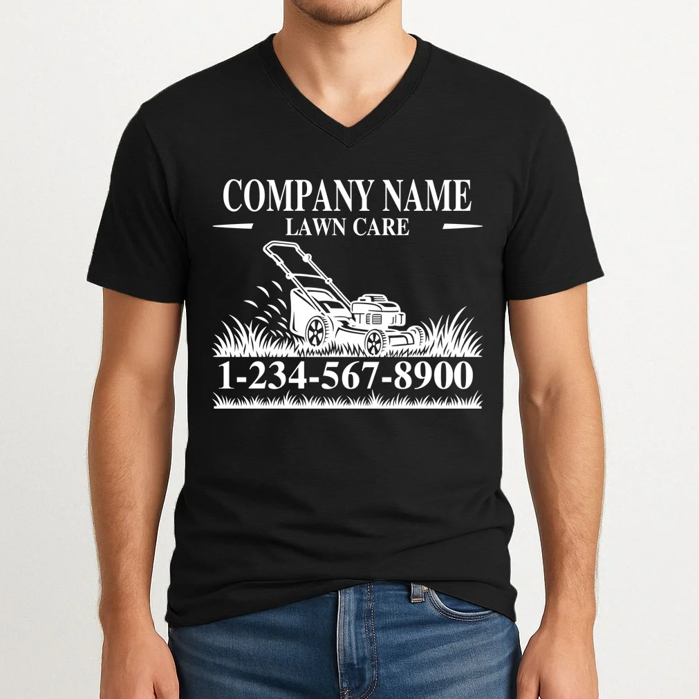 Custom Company Name Lawncare V-Neck T-Shirt - Front 1