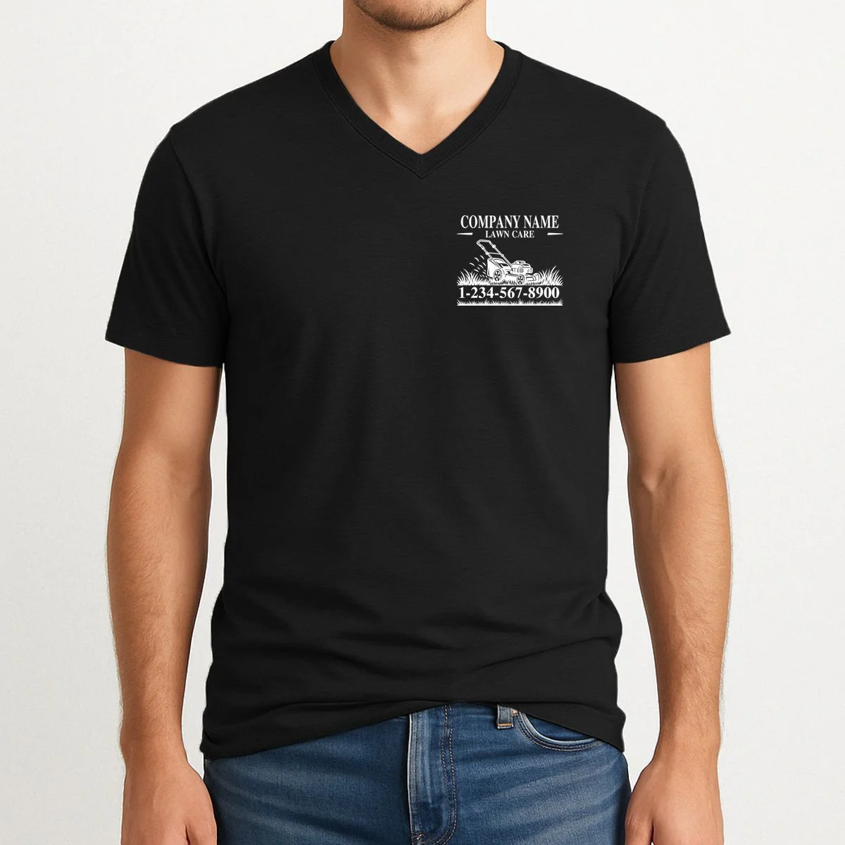 Custom Company Name Lawncare V-Neck T-Shirt - Front 1