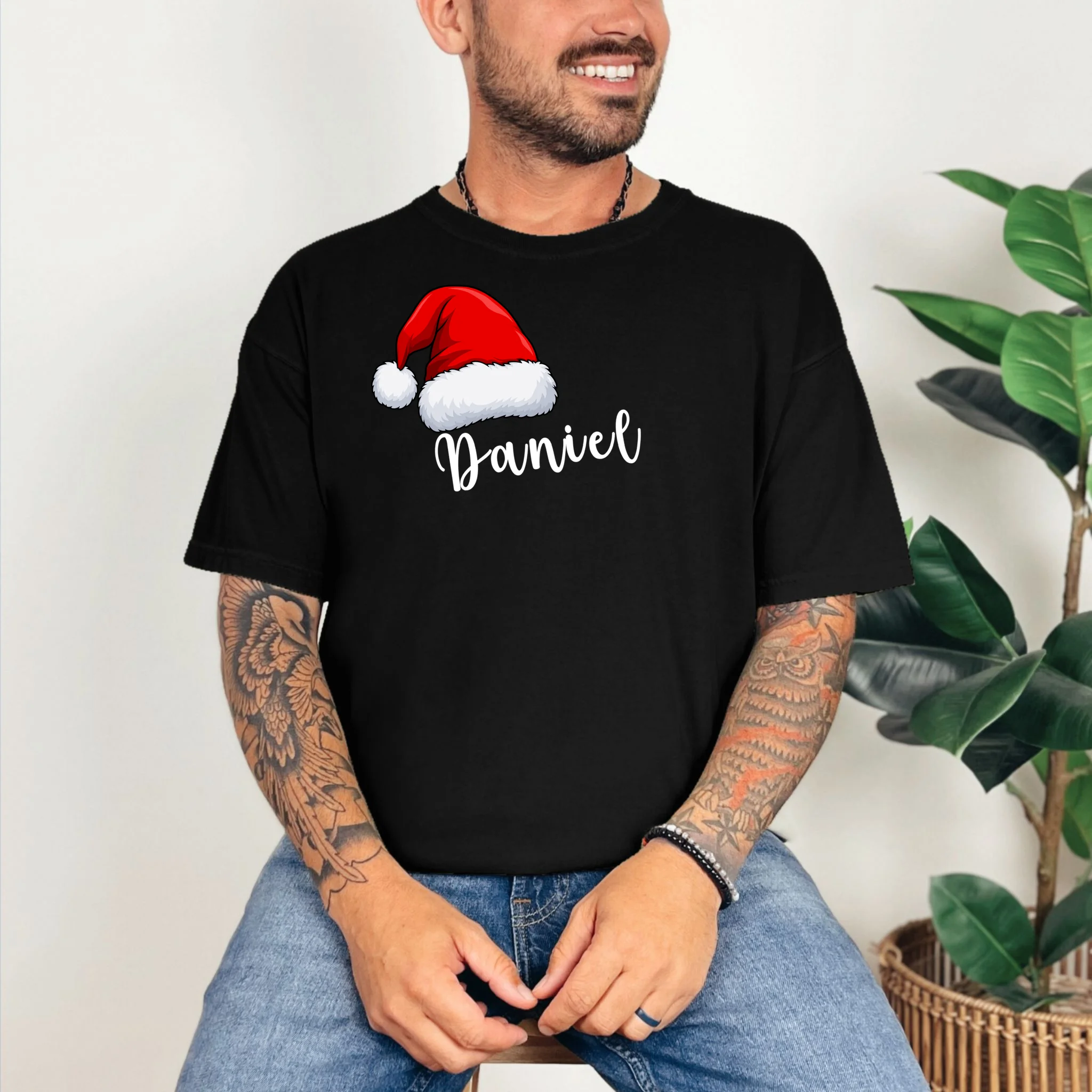Custom Personalized Christmas Santa Hat Comfort Colors Unisex T-Shirt - Front 2