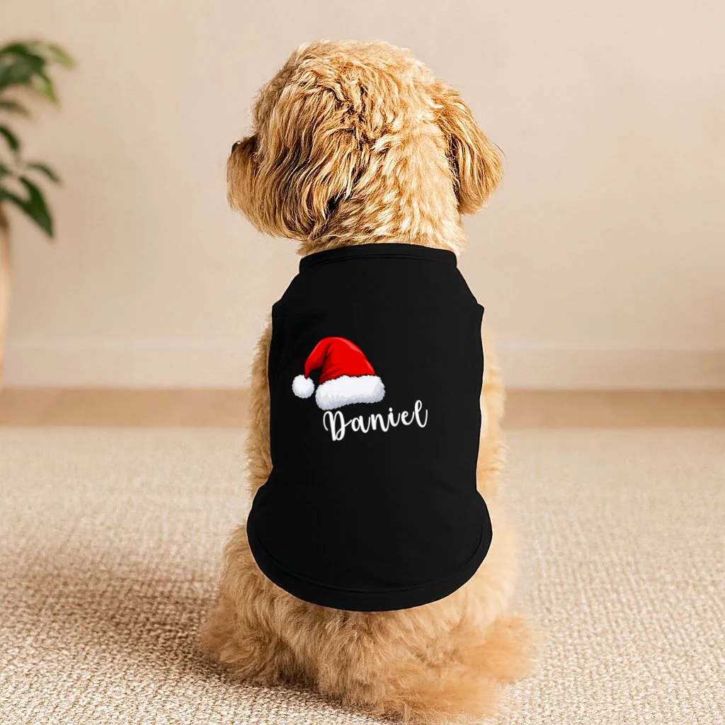 Custom Personalized Christmas Santa Hat Doggie Tank - Front 1