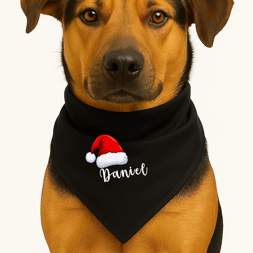 Custom Personalized Christmas Santa Hat Dog Bandana - Front 1