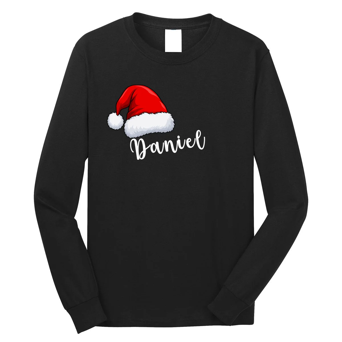 Custom Personalized Christmas Santa Hat Men's Long Sleeve Shirt - Front