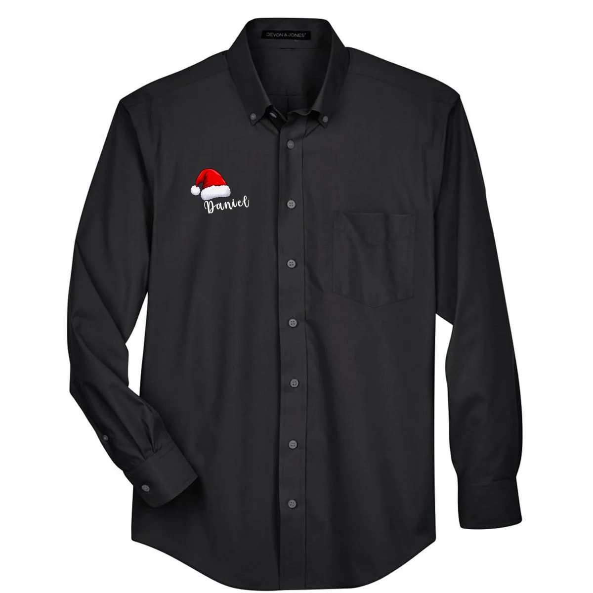 Custom Personalized Christmas Santa Hat Men's Button Up - Front