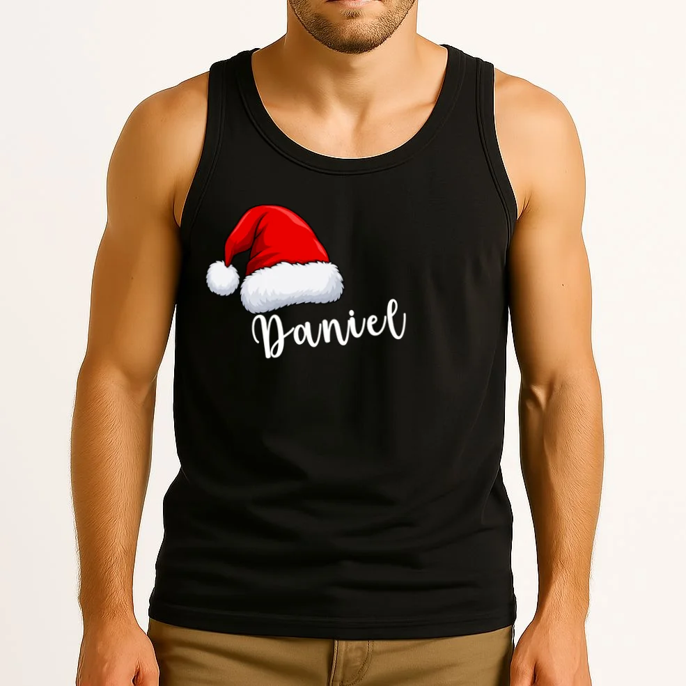 Custom Personalized Christmas Santa Hat Men's Tank Top - Front 2