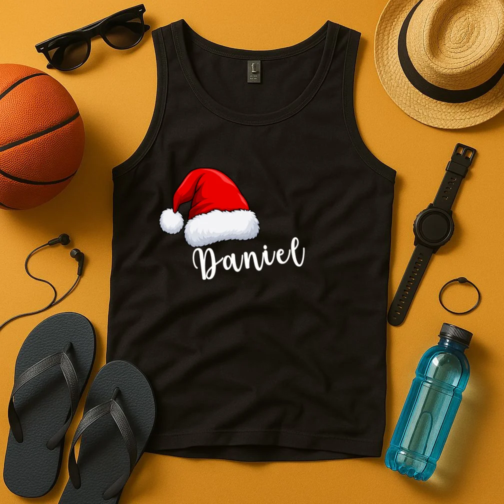 Custom Personalized Christmas Santa Hat Men's Tank Top - Front 3