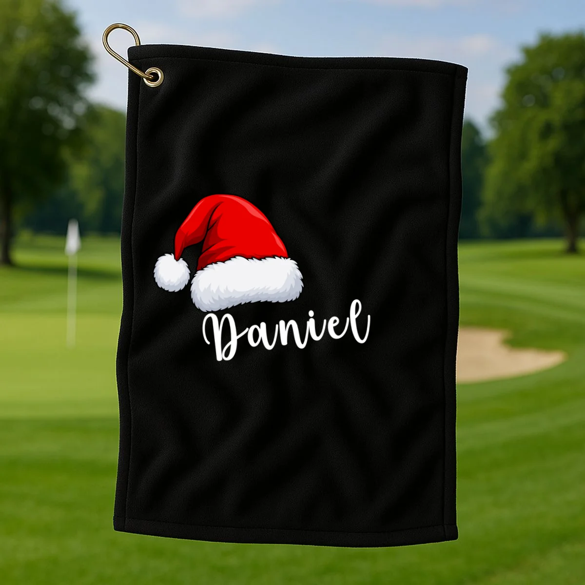 Custom Personalized Christmas Santa Hat Golf Towel - Front 1