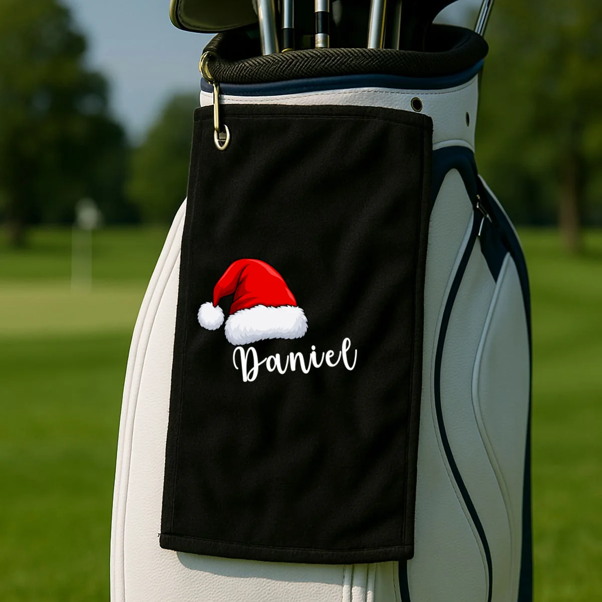 Custom Personalized Christmas Santa Hat Golf Towel - Front 2