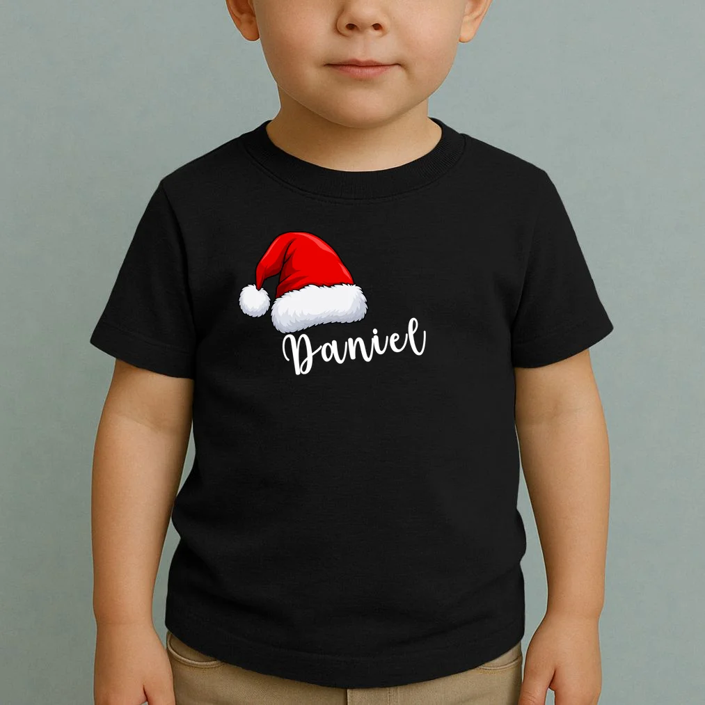 Custom Personalized Christmas Santa Hat Toddler T-Shirt - Front 1