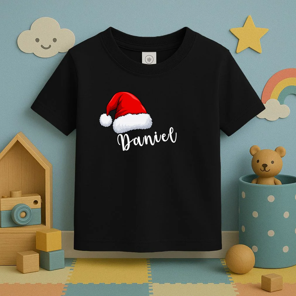 Custom Personalized Christmas Santa Hat Toddler T-Shirt - Front 2