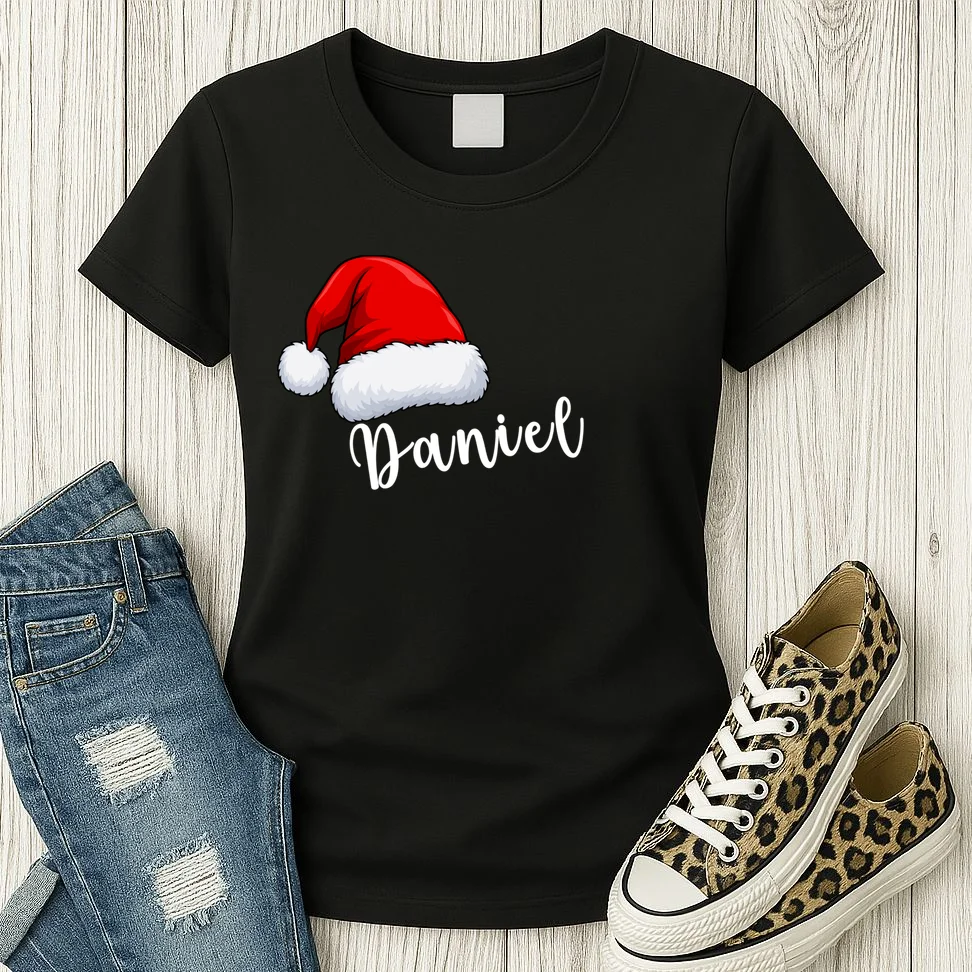 Custom Personalized Christmas Santa Hat Women's T-Shirt - Front 2
