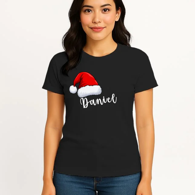 Custom Personalized Christmas Santa Hat Women's T-Shirt - Front 3