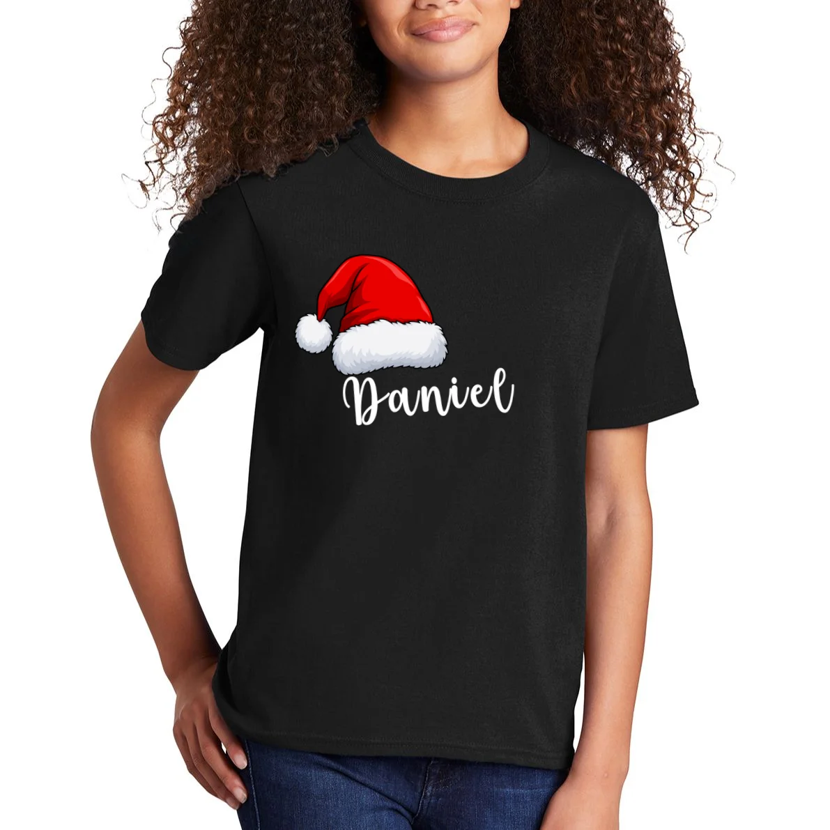 Custom Personalized Christmas Santa Hat Kids T-Shirt - Front 1