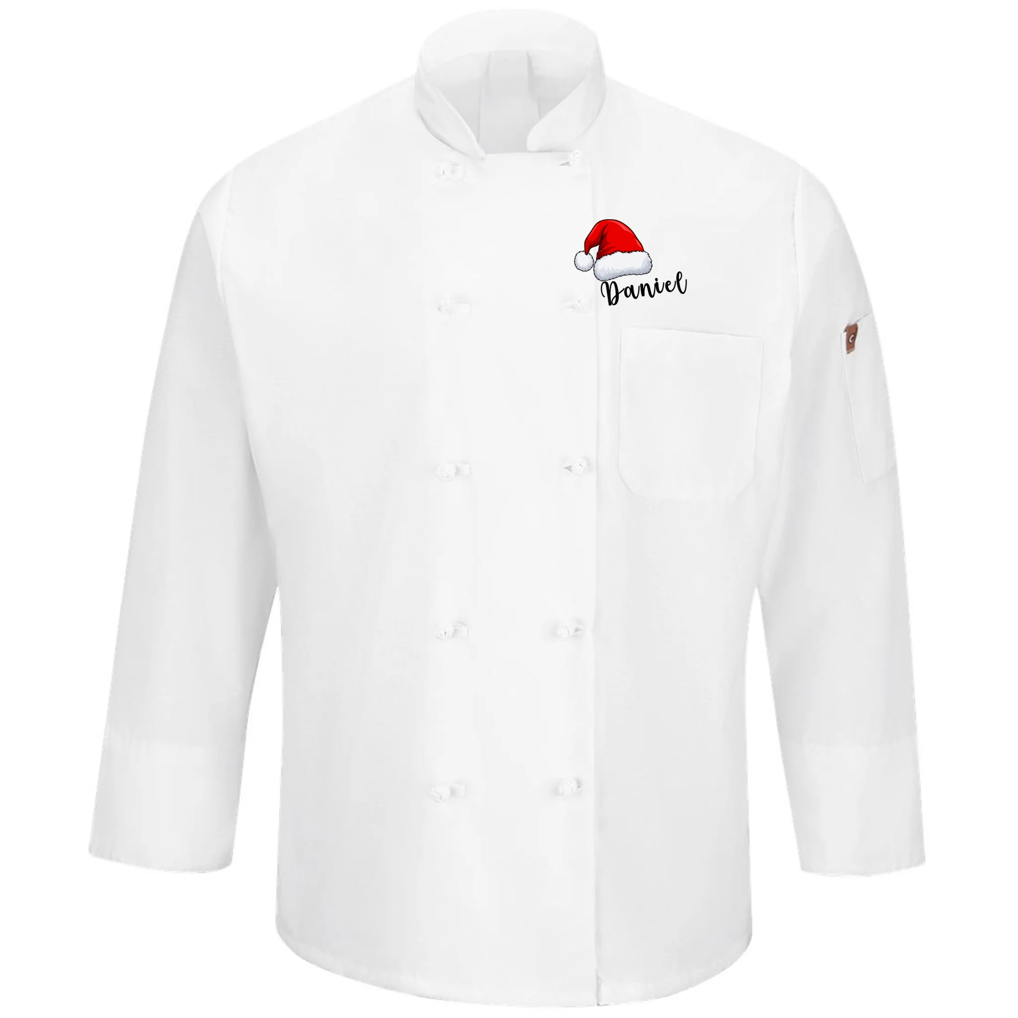 Custom Personalized Christmas Santa Hat Men's Chef Coat Front