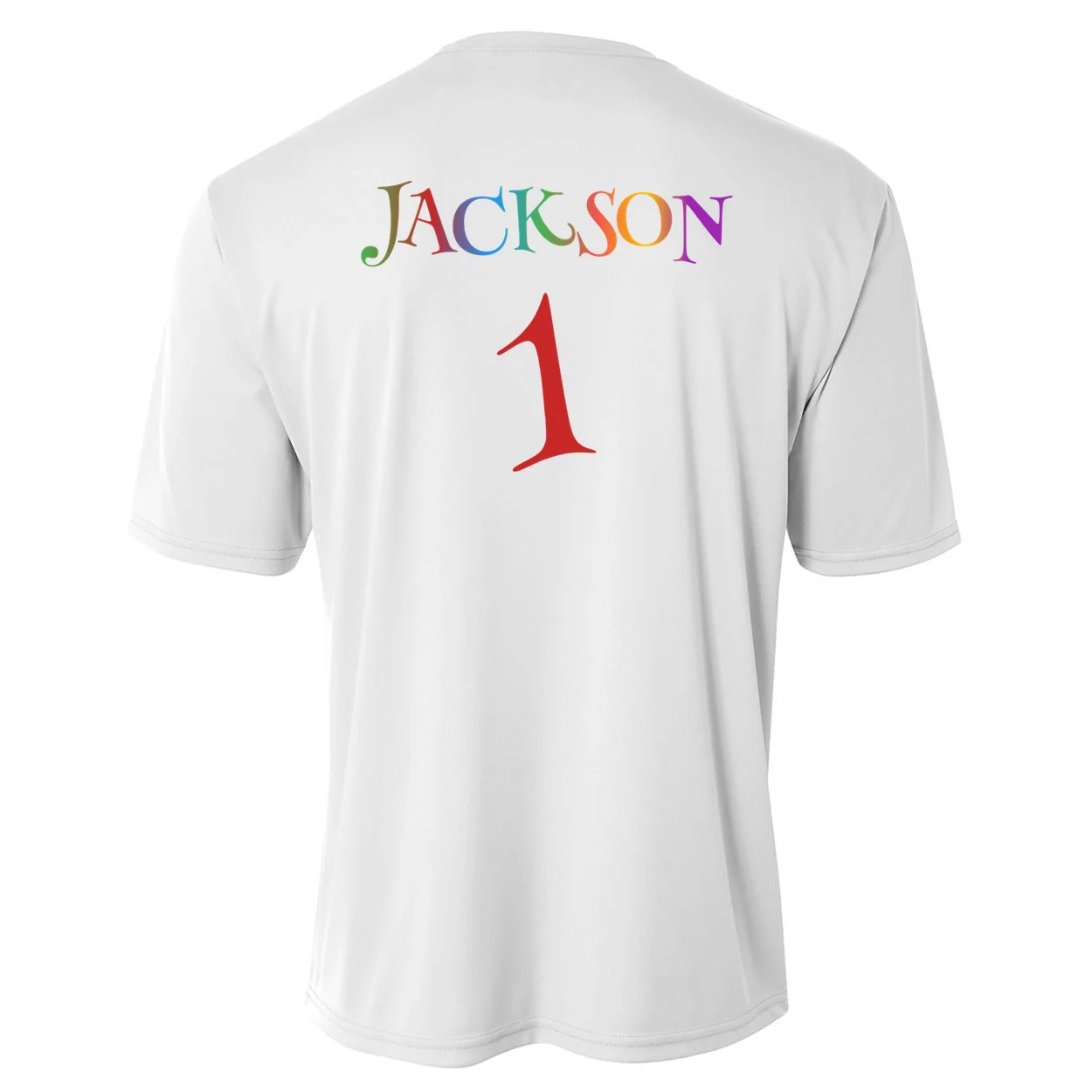 Custom Personalized Name Birthday Age Jersey Kids Performance T-Shirt - Back - Close-up