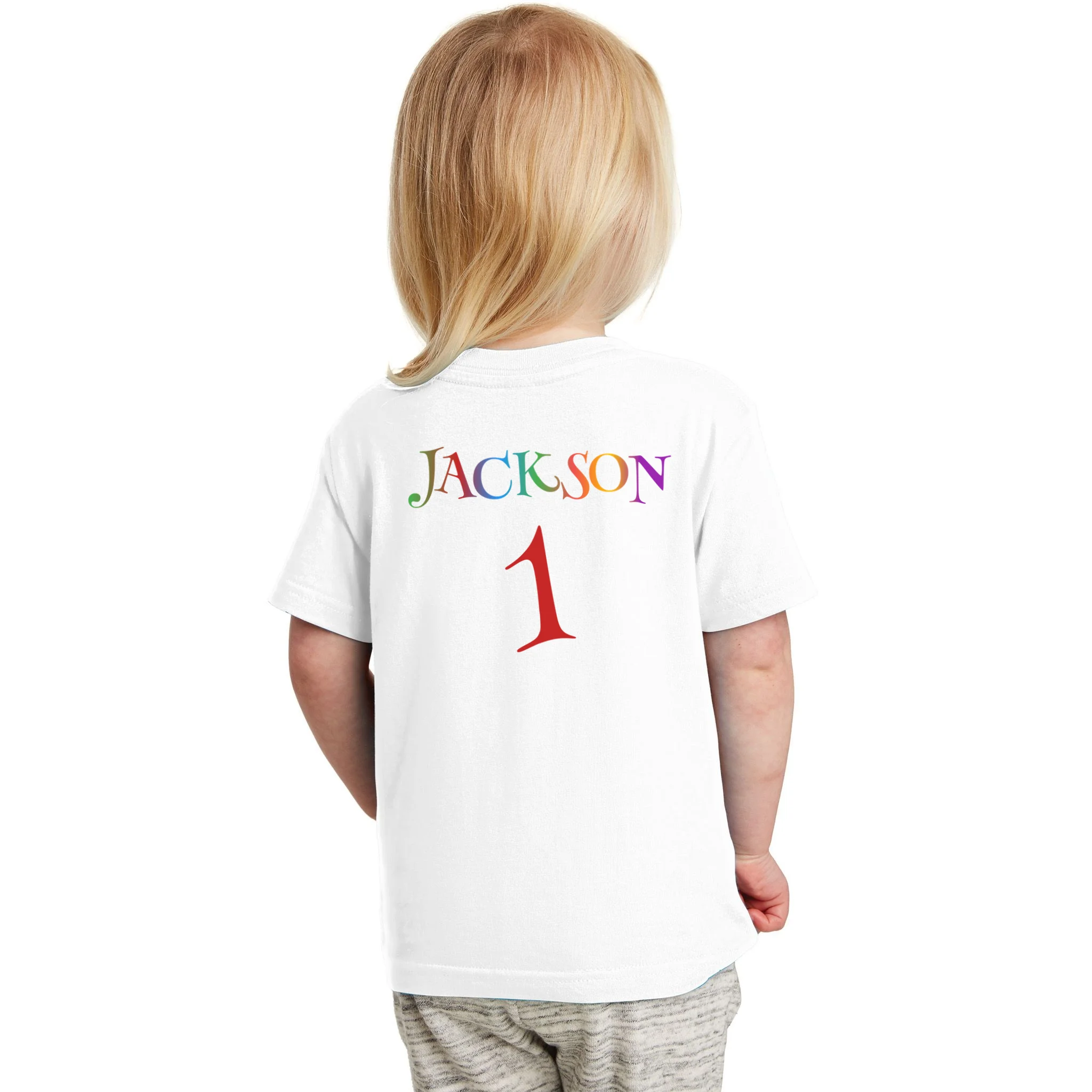 Custom Personalized Name Birthday Age Jersey Toddler T-Shirt - Back