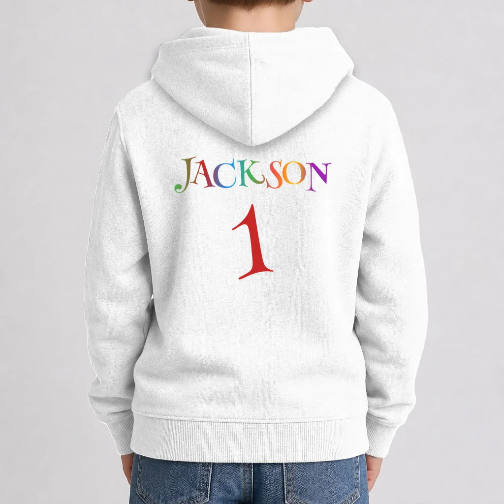 Custom Personalized Name Birthday Age Jersey Kids Hoodie - Back 1