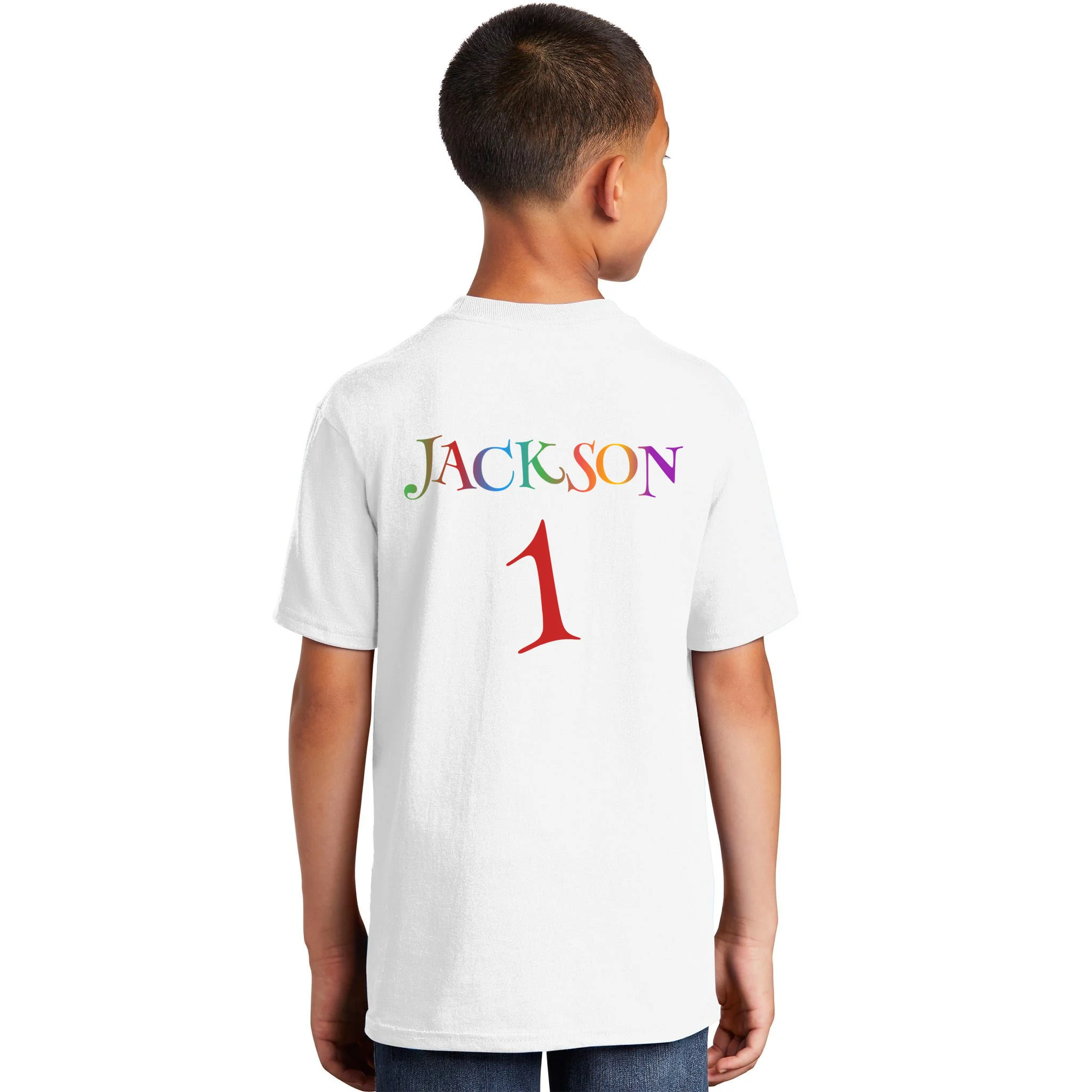 Custom Personalized Name Birthday Age Jersey Kids T-Shirt - Back