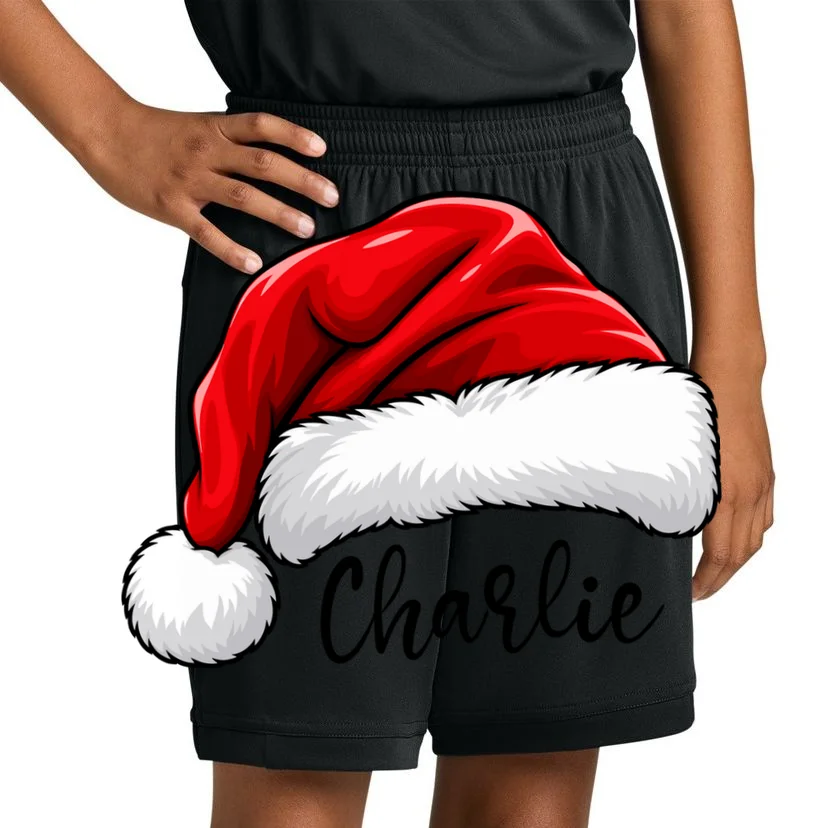 Custom Name Santa Hat Personalized Christmas Kids Shorts - Front 1