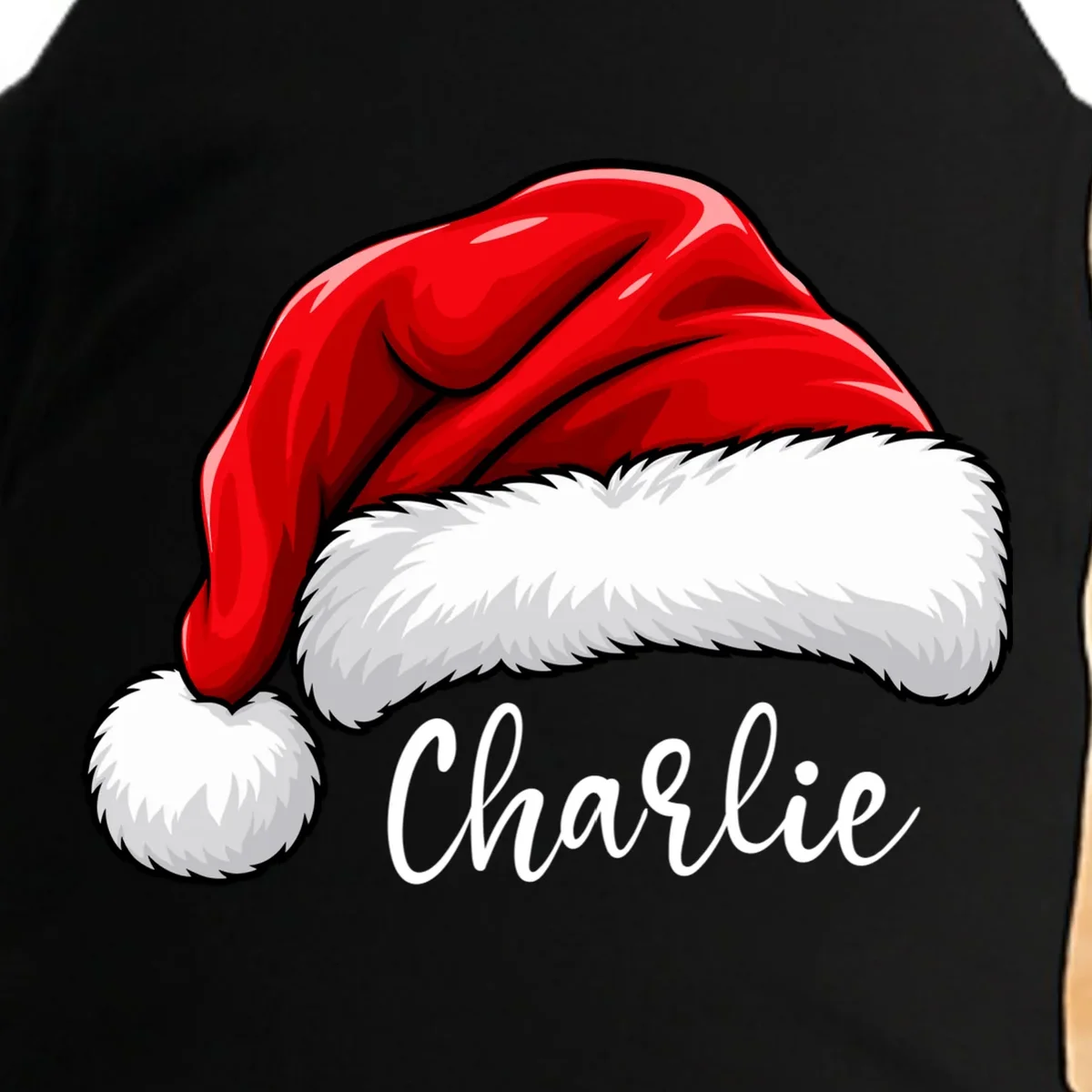 Custom Name Santa Hat Personalized Christmas Doggie Tank - Front - Close-up