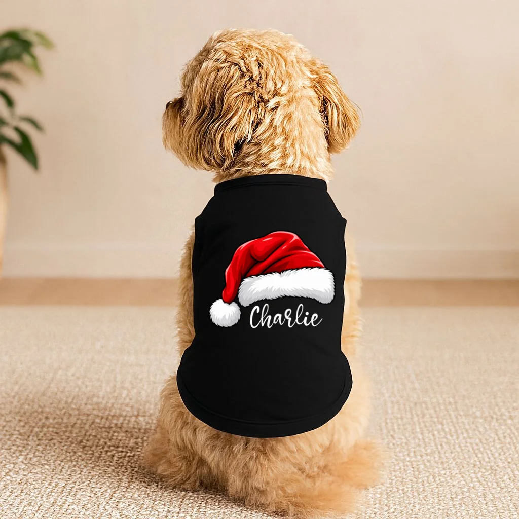 Custom Name Santa Hat Personalized Christmas Doggie Tank - Front 1