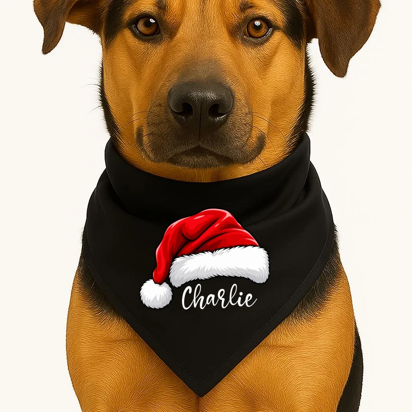 Custom Name Santa Hat Personalized Christmas Dog Bandana - Front 1
