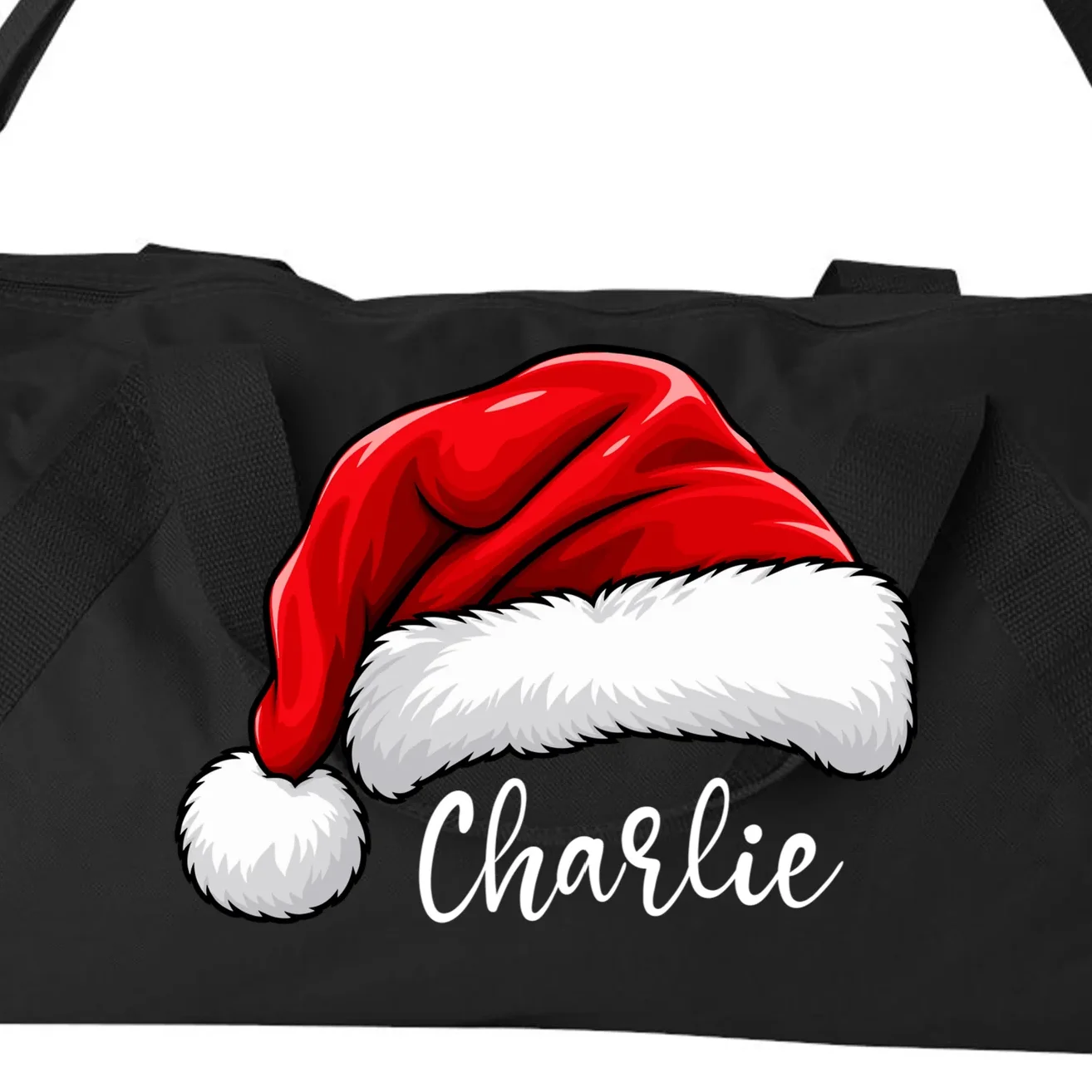 Custom Name Santa Hat Personalized Christmas Duffel Bag - Front - Close-up