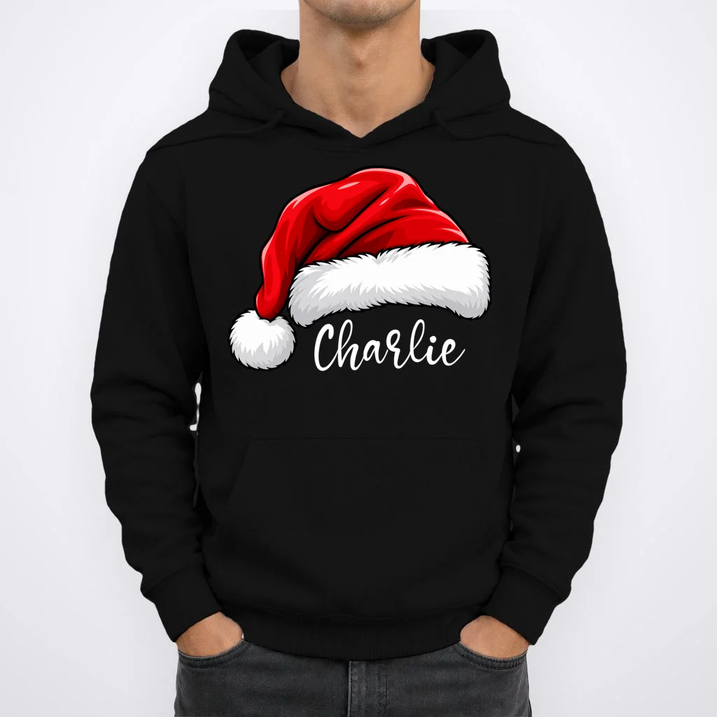 Custom Name Santa Hat Personalized Christmas Hoodie - Front 1