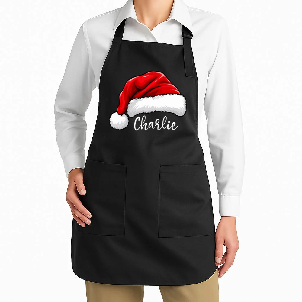 Custom Name Santa Hat Personalized Christmas Apron - Front 1