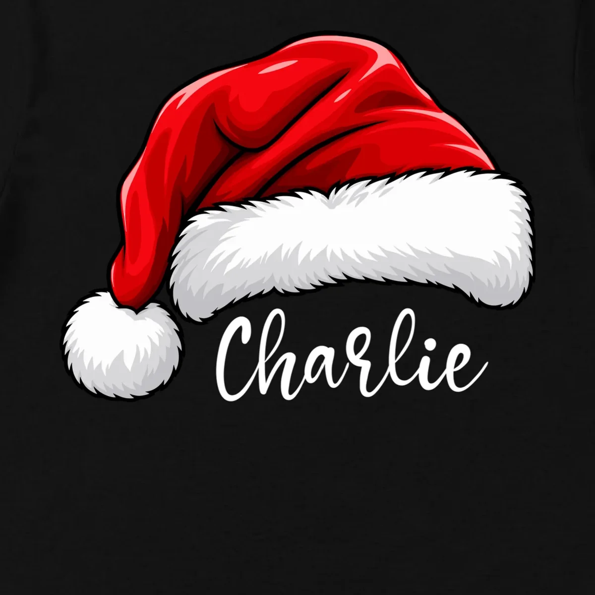 Custom Name Santa Hat Personalized Christmas T-Shirt - Front - Close-up