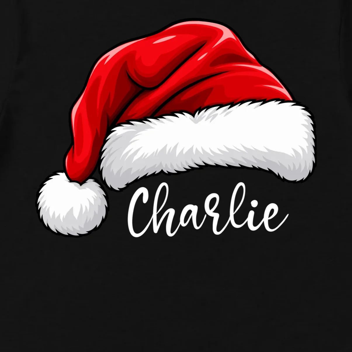 Custom Name Santa Hat Personalized Christmas T-Shirt - Front - Close-up