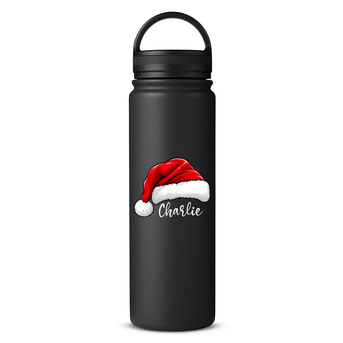Custom Name Santa Hat Personalized Christmas 24oz Water Bottle - Front