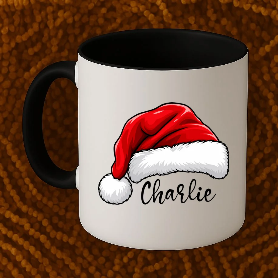 Custom Name Santa Hat Personalized Christmas Coffee Mug - Front 1