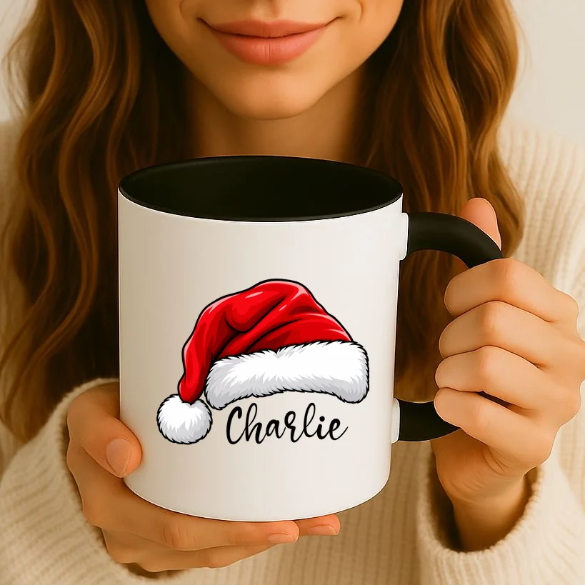 Custom Name Santa Hat Personalized Christmas Coffee Mug - Front 2