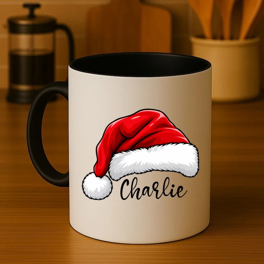 Custom Name Santa Hat Personalized Christmas Coffee Mug - Front 3