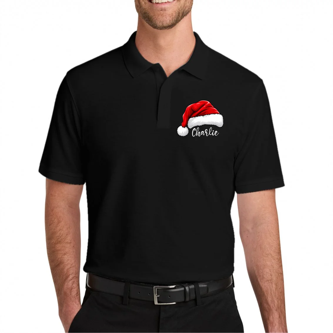 Custom Name Santa Hat Personalized Christmas Men's Polo - Front 1