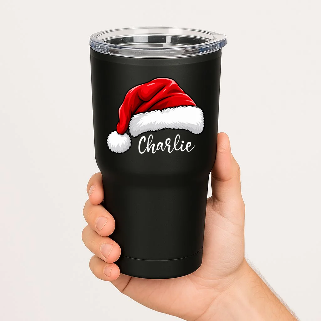 Custom Name Santa Hat Personalized Christmas 20oz Tumbler - Front 1