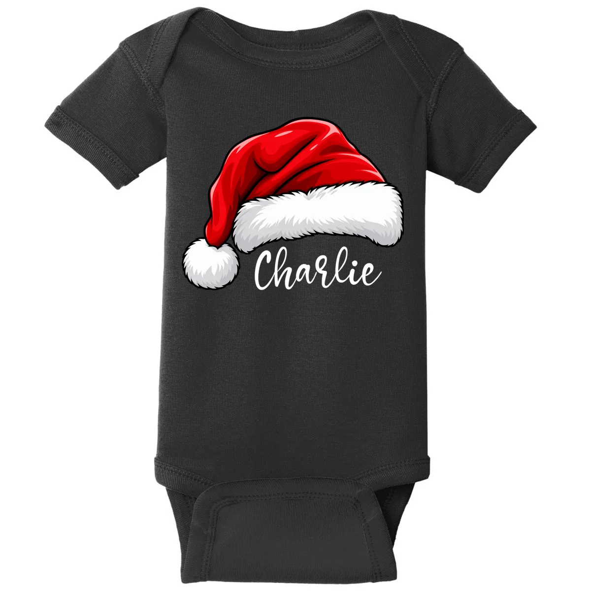 Custom Name Santa Hat Personalized Christmas Baby Bodysuit - Front