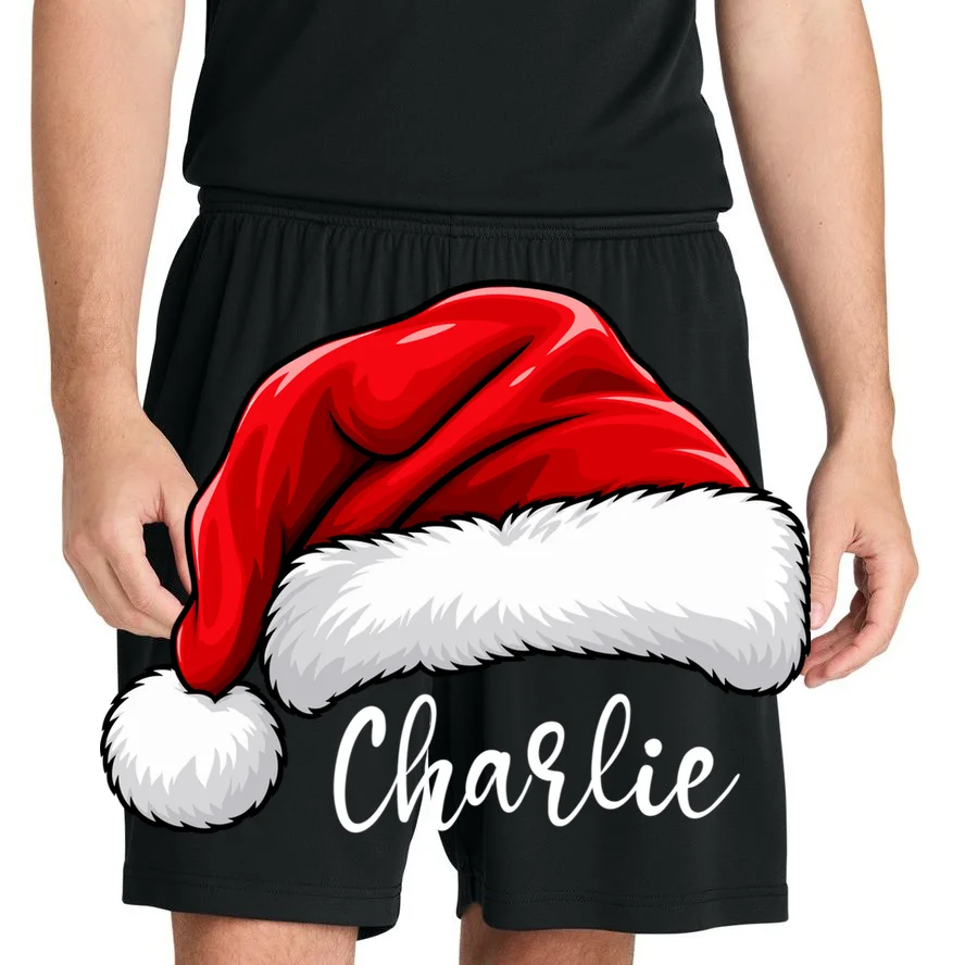 Custom Name Santa Hat Personalized Christmas Men's Shorts - Front 1