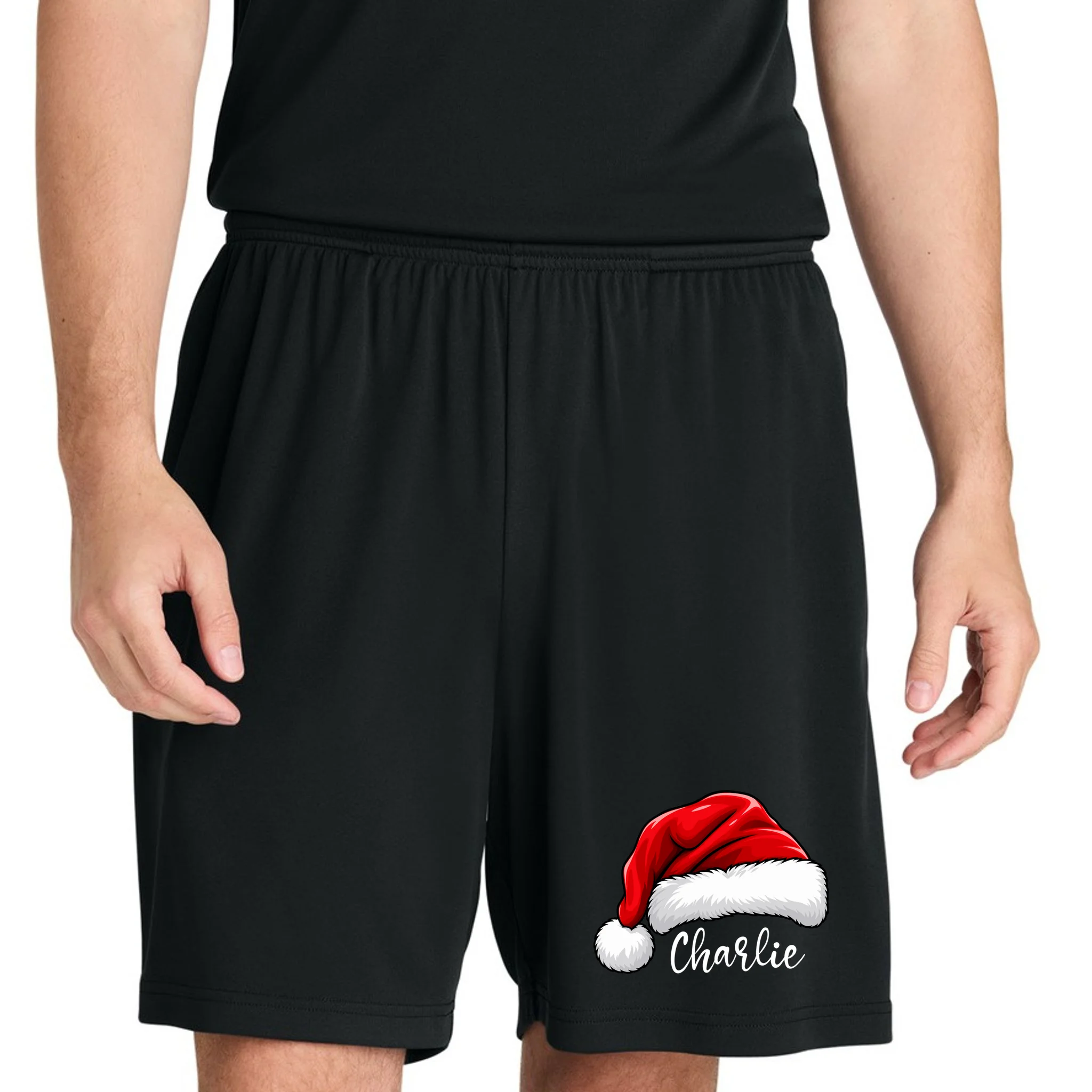Custom Name Santa Hat Personalized Christmas Men's Shorts - Front 1