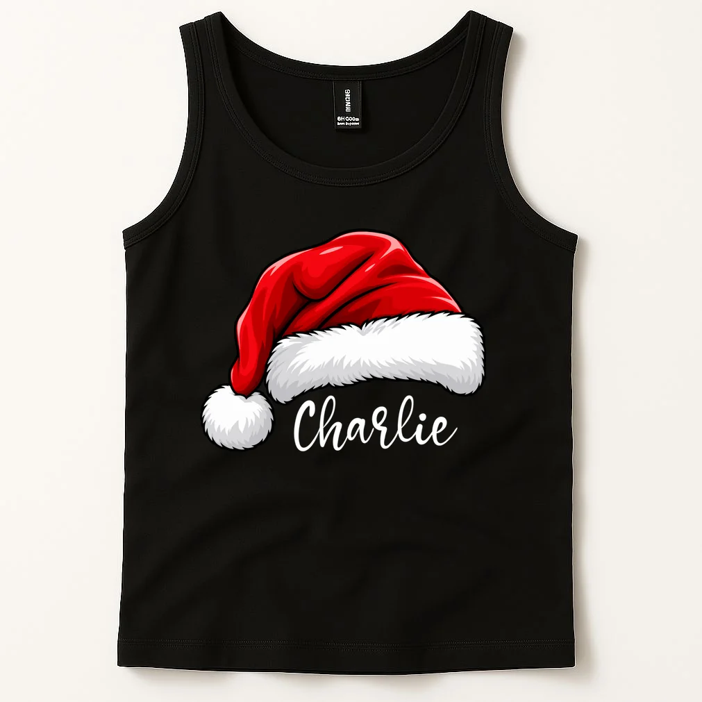Custom Name Santa Hat Personalized Christmas Tank Top - Front 1