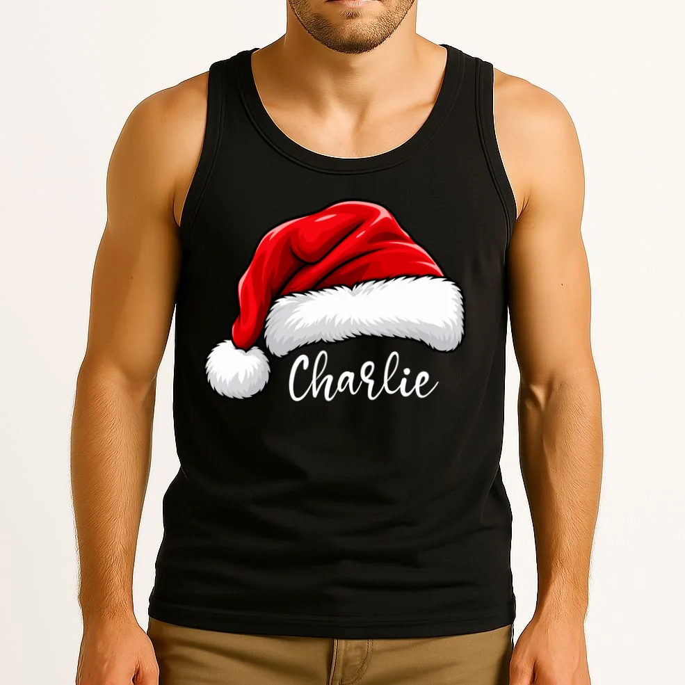 Custom Name Santa Hat Personalized Christmas Tank Top - Front 2