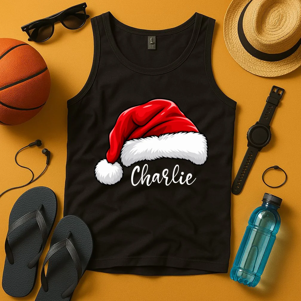 Custom Name Santa Hat Personalized Christmas Tank Top - Front 3
