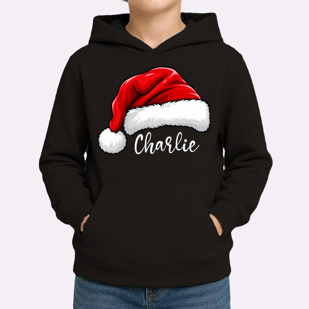 Custom Name Santa Hat Personalized Christmas Kids Hoodie - Front 1