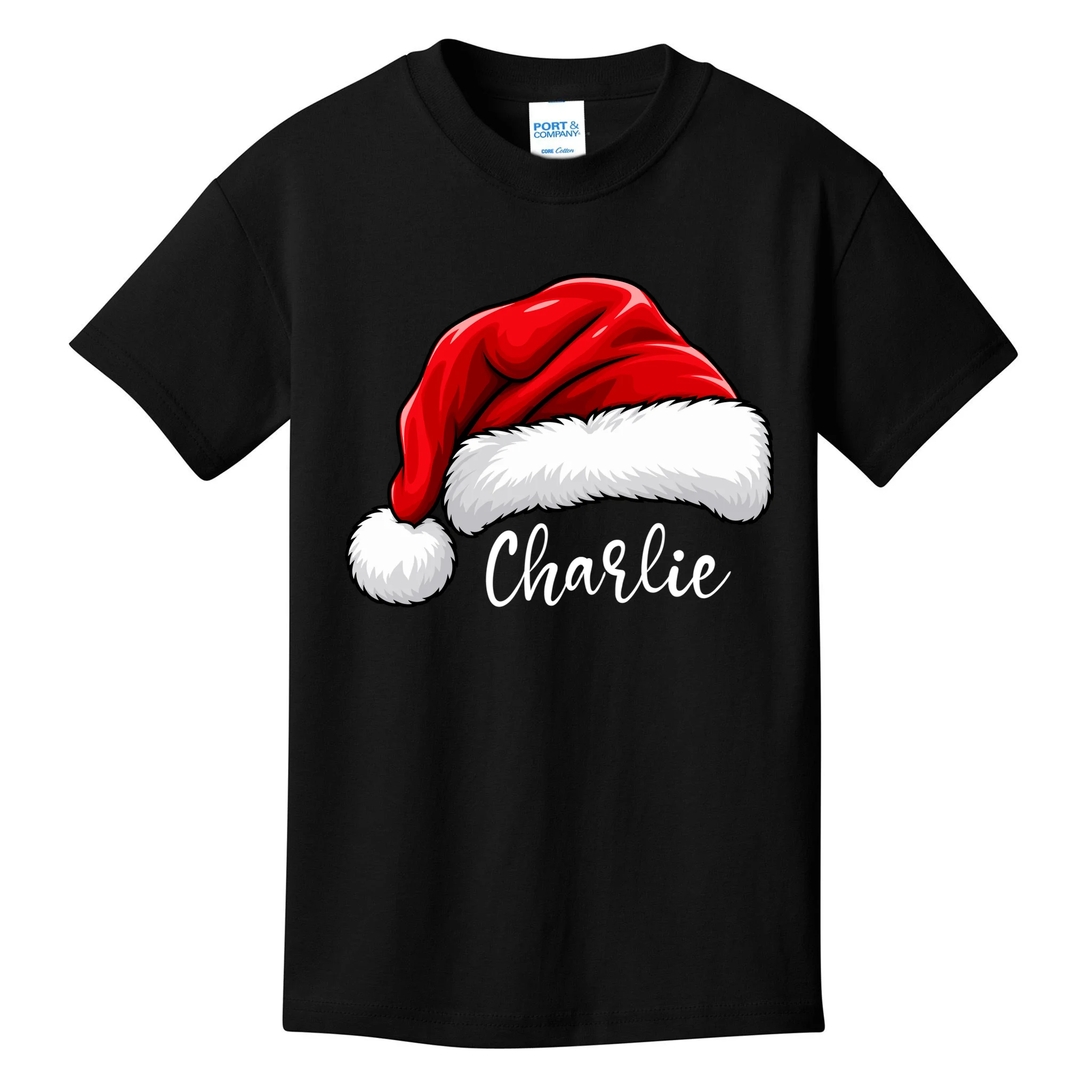 Custom Name Santa Hat Personalized Christmas Kids T-Shirt - Front