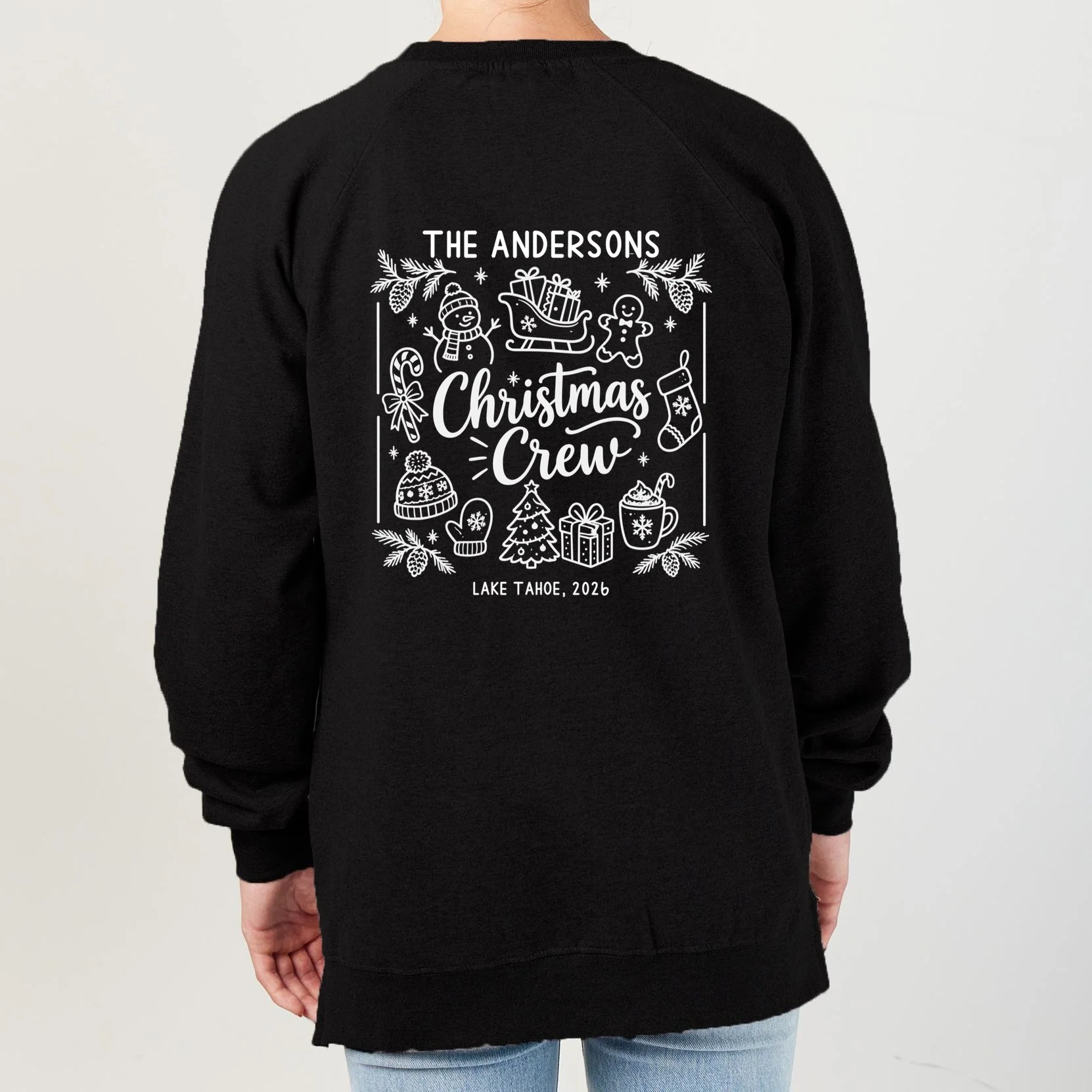 Christmas Family Matching Name Custom Gift - Minimalist Christmas Design Women's Sweatshirt - Back - Close-up