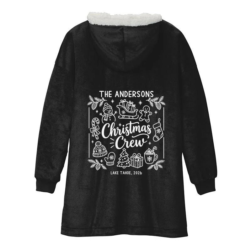 Christmas Family Matching Name Custom Gift - Minimalist Christmas Design Hooded Blanket - Back - Close-up